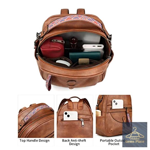 Mini Backpack Purse, Faux Leather, Water Resistant, 10 Pockets, Daypack main image 6